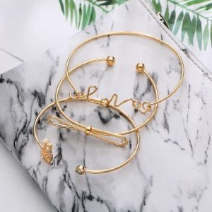 Fashion Simple 3Pcs Bracelet Set Arrow Bowknot Letters Leaf Pineapple Feather Embedded Diamond Women Bracelets