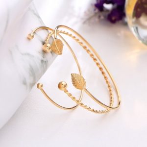 Fashion Simple 3Pcs Bracelet Set Arrow Bowknot Letters Leaf Pineapple Feather Embedded Diamond Women Bracelets