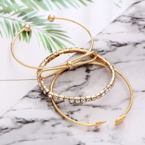 Fashion Simple 3Pcs Bracelet Set Arrow Bowknot Letters Leaf Pineapple Feather Embedded Diamond Women Bracelets