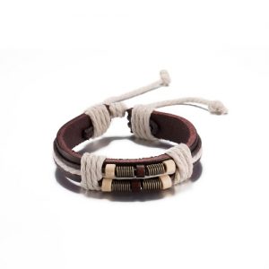 Fashion Special Alloy Wood Charm Strape Leather Wristband Unisex Bracelet