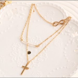 Fashion Temperament Multi-layer Beads Cross Pendant Necklace Alloy Clavicle Chain Women Jewelry