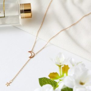 Fashion Trendy Moon Star Long Pendant Necklace for Women Simple Charming Jewelry