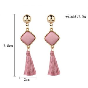 Fashion Trendy Textured Velvet Square Long Tassel Earrings Women Charming Jewelry