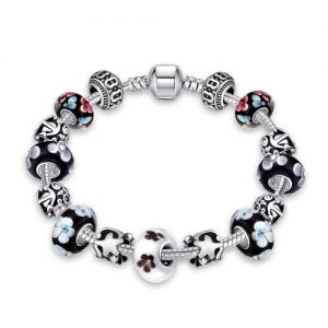 Fashion Unique Charm Colorful Crystal Beads Silver Plated Metal Chain Bracelet Bangle Jewelry for Women Girl Gift Party