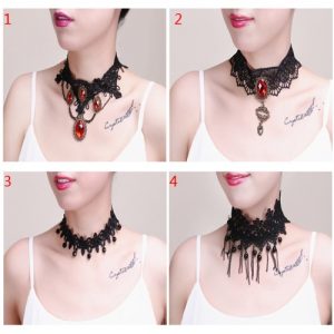 Fashion Unique Charm Gothic Punk Lace Choker Wide Necklace Chain Jewelry Accessories for Women Girls Gift Party