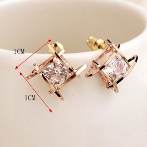 Fashion Unique Square Bright Zircon Crystal Ear Studs Alloy Earrings for Women Jewelry Accessory