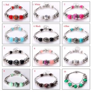 Fashion Unique Vintage Retro Woman Girl Silver Plated Metal Zinc Alloy Bracelet Bangle Beads Strand Charm Fine Jewelry for Gift Party