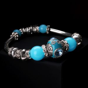 Fashion Unique Vintage Retro Woman Girl Silver Plated Metal Zinc Alloy Bracelet Bangle Beads Strand Charm Fine Jewelry for Gift Party