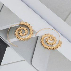 Fashion Vintage Plated Circles Round Spiral Heart Water-drop Shaped Dangle Earrings Charm Unique Women Party Earrings Jewelry