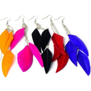 Fashion Women Girl Long Feather Chandelier Earring Chain Dangle Eardrop Party Jewelry Accessory Gift