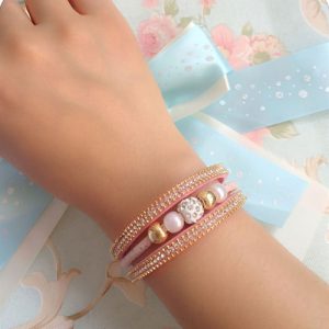 Fashion Women Multi-layer Bangle Bracelet Crystal Beaded Leather Magnetic Unisex Type Wristband