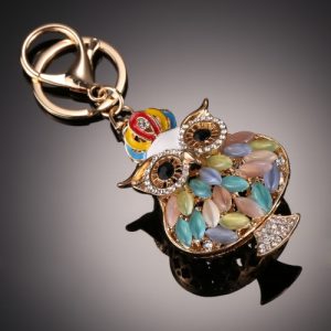 Fashionable Charm Jewelry Hollow Shining Rhinestone Aureate Animal Owl Pendant Key Ring Chain for Handbag Bag Women Gift