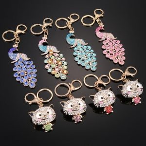 Fashionable Charm Jewelry Hollow Shining Rhinestone Aureate Animal Pendant Key Ring Chain for Handbag Bag Women Gift