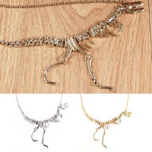 Fashional Jewelry Cool Retro Vintage Animal Dinosaur Skeleton Skull Pendant Chain Shinning Necklace for Women Girls