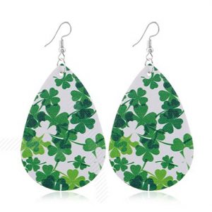 Faux Leather Clover Design Green Earrings - One Size