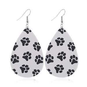 Faux Leather Dog Paw Print White Earring Set - One Size