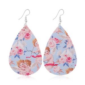 Faux Leather Flower Print Multi Color Earring Set - One Size