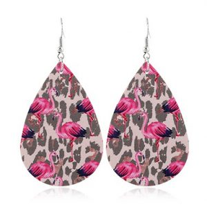 Faux Leather Multi Color Flamingo Print Earrings - One Size