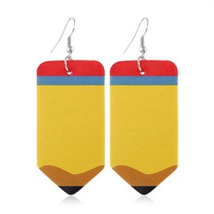 Faux Leather Pencil Shape Yellow Earring Set - One Size