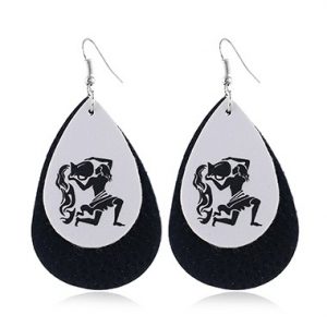 Faux Leather Printed Black Earrings for Lady - One Size