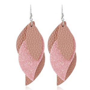 Faux Leather Sequin Detail Leaf Design Earrings - One Size