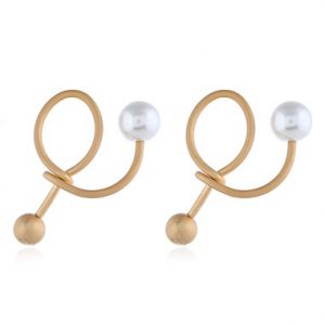 Faux Pearl Embellished Gold Metal Earrings - One Size