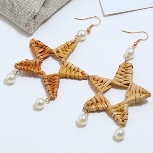 Faux Pearl Pendant Star Shape Gold Brown Earrings - One Size