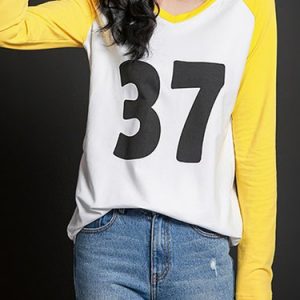 Figure Color-block Printed Crew Neck Long Sleeve T-Shirt