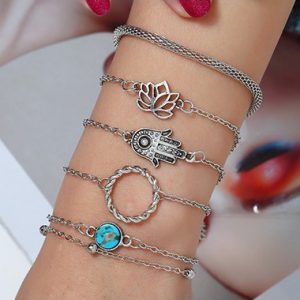 Fish Design Silver Metal Bracelet Set - One Size