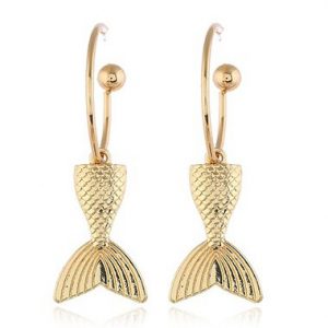 Fishtail Shaped Gold Metal Earrings for Lady - One Size