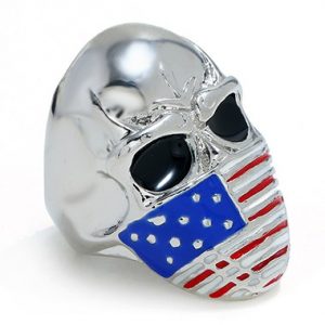 Flag Design Silver Metal Skull Ring - One Size