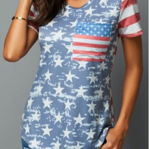 Flag Print curved Round Neck T Shirt - S