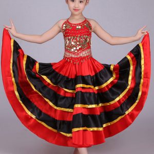 Flamenco Skirt Girls Paso Doble Dance Costume Kids Split Spanish Bullfighting Costumes Halloween