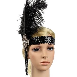 Flapper Headband 1920s Costume The Great Gatsby Feather Black Headpieces Women Vintage Costume Accessories Halloween