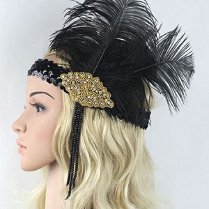 Flapper Headband Black 1920s The Great Gatsby Costume Feather Headpieces Women Vintage Costume Accessories Halloween