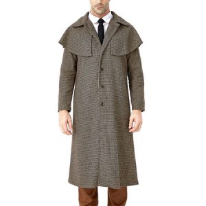 Flaxen Vintage Coat Houndstooth Cotton Linen Retro Costumes For Man Halloween