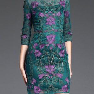 Floral Bodycon Elegant 3/4 Sleeve Embroidered Mini Dress