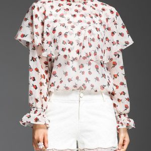 Floral Casual Ruffled Frill Sleeve Blouse