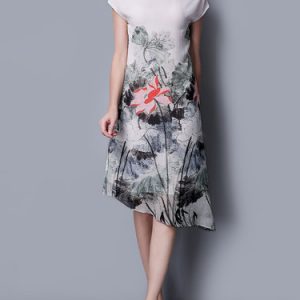 Floral Elegant Short Sleeve Asymmetrical Midi Dress