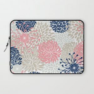 Floral Mixed Blooms, Blush Pink, Navy Blue, Gray, Beige Computer Cover by Megan Morris - Laptop Sleeve - 13"