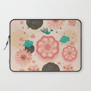 Floral Ornament, Flying Peacock Spring Peach Garden, Decorative Pink Flowers, blossom sakuras BOHO Computer Cover by SOFIARTMEDIA - Laptop Sleeve - 13