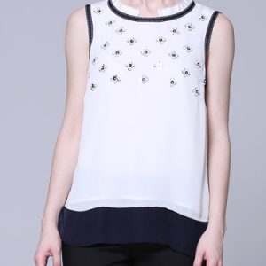 Floral Sleeveless Simple Stand Collar Polyester Blouse