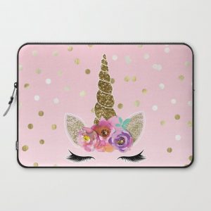 Floral Trendy Modern Unicorn Horn Gold Confetti Computer Cover by Christyne - Laptop Sleeve - 15"