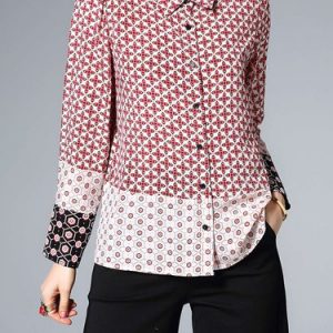 Floral-print Casual Long Sleeve Shirt Collar H-line Blouse