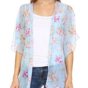 Floral-print Resort Half Sleeve H-line Kimono