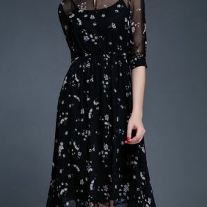 Floral-print Silk-chiffon 3/4 Sleeve Midi Dress