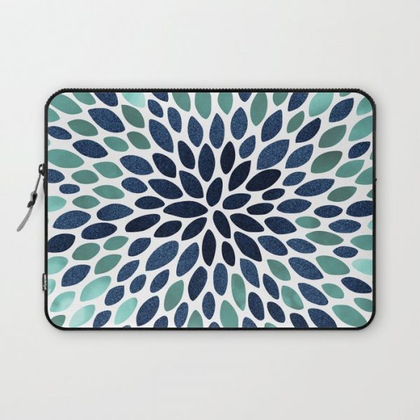 Flower Bloom, Aqua and Navy Computer Cover by Megan Morris - Laptop Sleeve - 13"