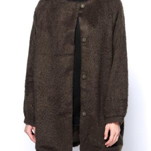 Fluffy Crew Neck Long Sleeve H-line Plain Coat