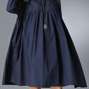 Folds Cotton Casual Buttoned A-line Midi Dress