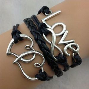 Free Shipping Cheap Bracelets Stylish Love Heart Layered Bracelet Black Love and Infinity Shape Embellished Braided Bracelet - One Size